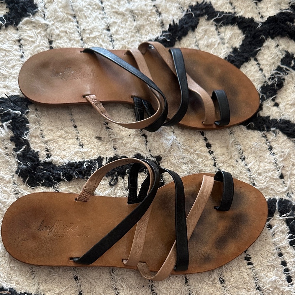 Loeffler Randall Women's Strappy Flat Sandals in Black and Tan